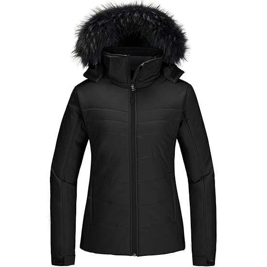 Women's Warm Waterproof Ski Jacket with Thick Hood Winter Jacket