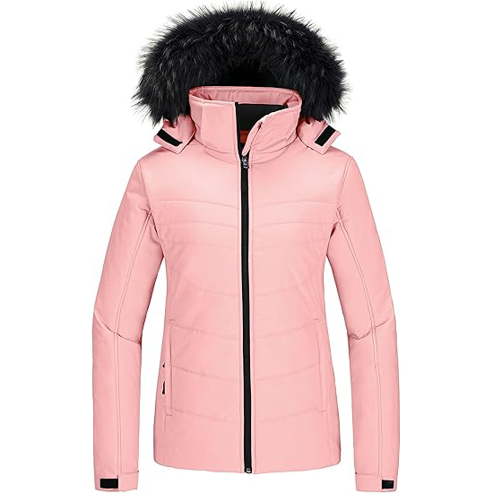 Women's Warm Waterproof Ski Jacket with Thick Hood Winter Jacket