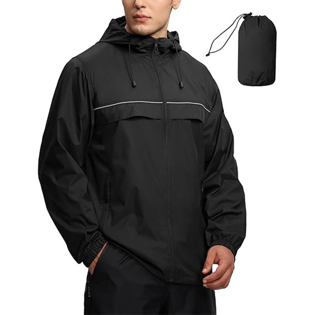 Custom Logo Waterproof Windbreaker Rain Jacket Lightweight Packable Raincoat Hooded for Hiking Cycling Travel