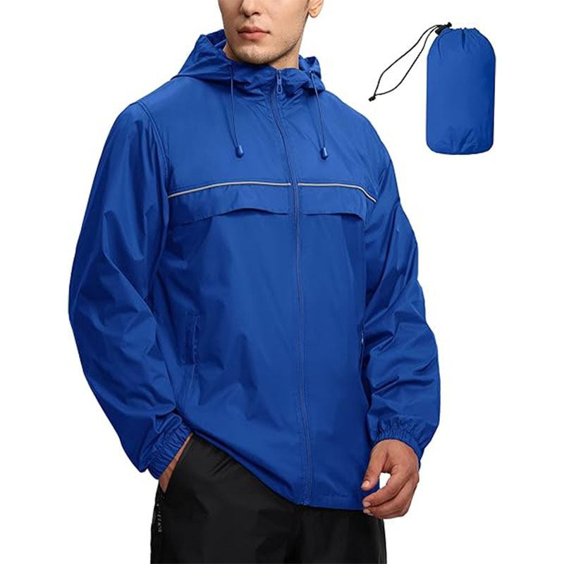Custom Logo Waterproof Windbreaker Rain Jacket Lightweight Packable Raincoat Hooded for Hiking Cycling Travel