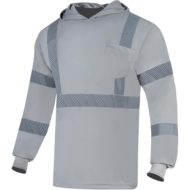 Safety Reflective High Visibility Long Sleeve Shirts Work T Shirts for Men with Hood