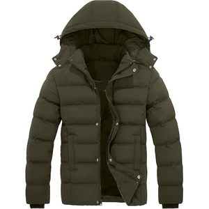 Men's Hooded Winter Coat Warm Puffer Jacket with Removable Hood