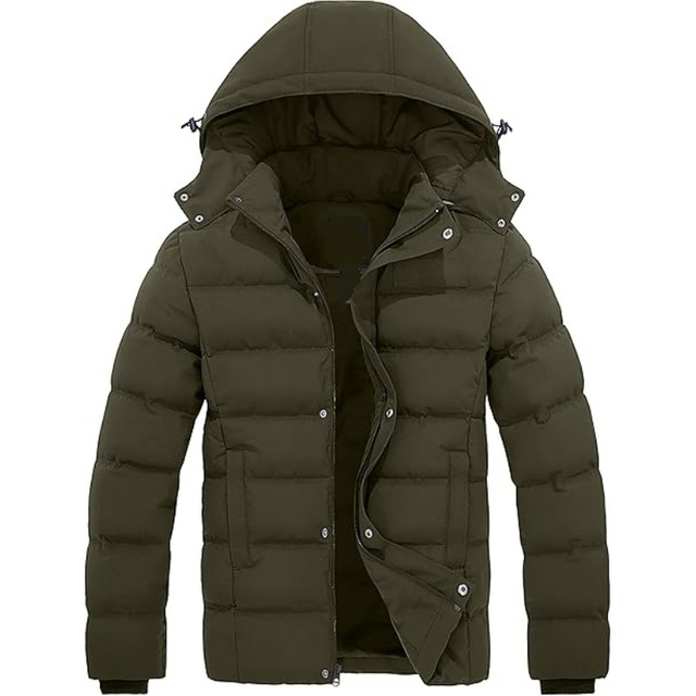 Men's Hooded Winter Coat Warm Puffer Jacket with Removable Hood