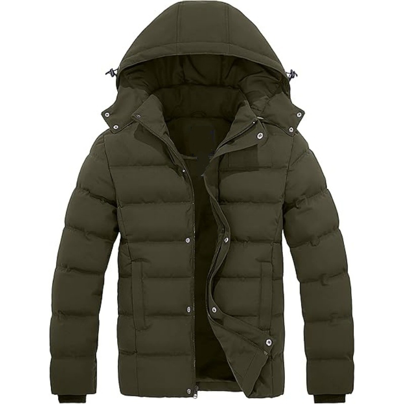 Men's Hooded Winter Coat Warm Puffer Jacket with Removable Hood