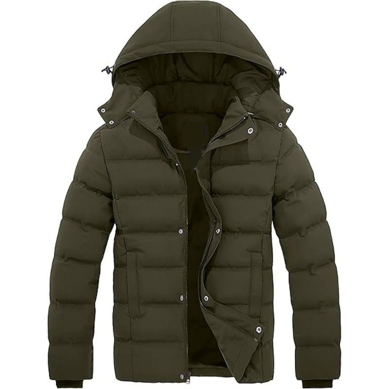Men's Hooded Winter Coat Warm Puffer Jacket with Removable Hood