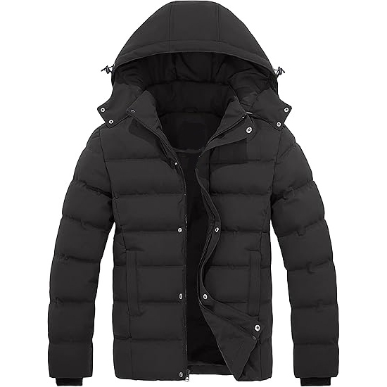 Men's Hooded Winter Coat Warm Puffer Jacket with Removable Hood