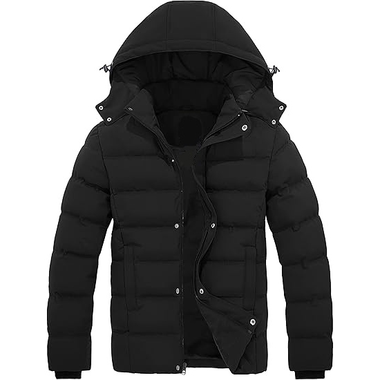 Men's Hooded Winter Coat Warm Puffer Jacket with Removable Hood