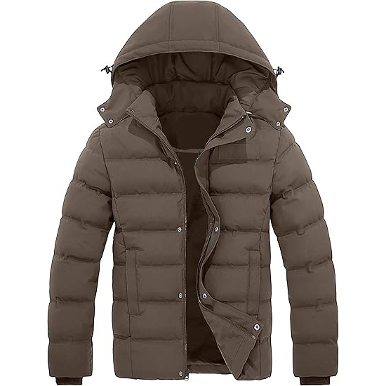 Men's Hooded Winter Coat Warm Puffer Jacket with Removable Hood
