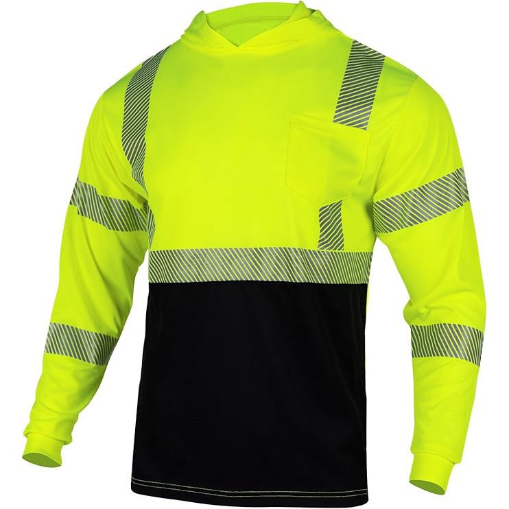 Safety Reflective High Visibility Long Sleeve Shirts Work T Shirts for Men with Hood