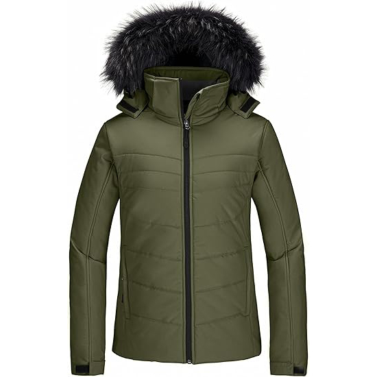 Women's Warm Waterproof Ski Jacket with Thick Hood Winter Jacket