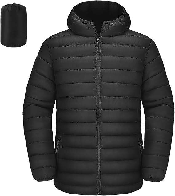 Mens Lightweight Puffer Jacket with Hood Packable Coats