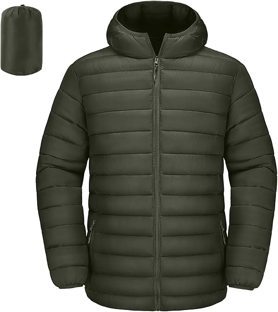 Mens Lightweight Puffer Jacket with Hood Packable Coats