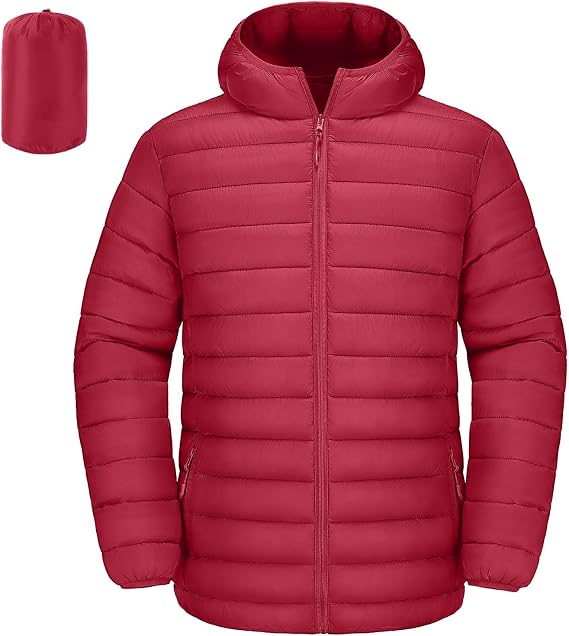 Mens Lightweight Puffer Jacket with Hood Packable Coats